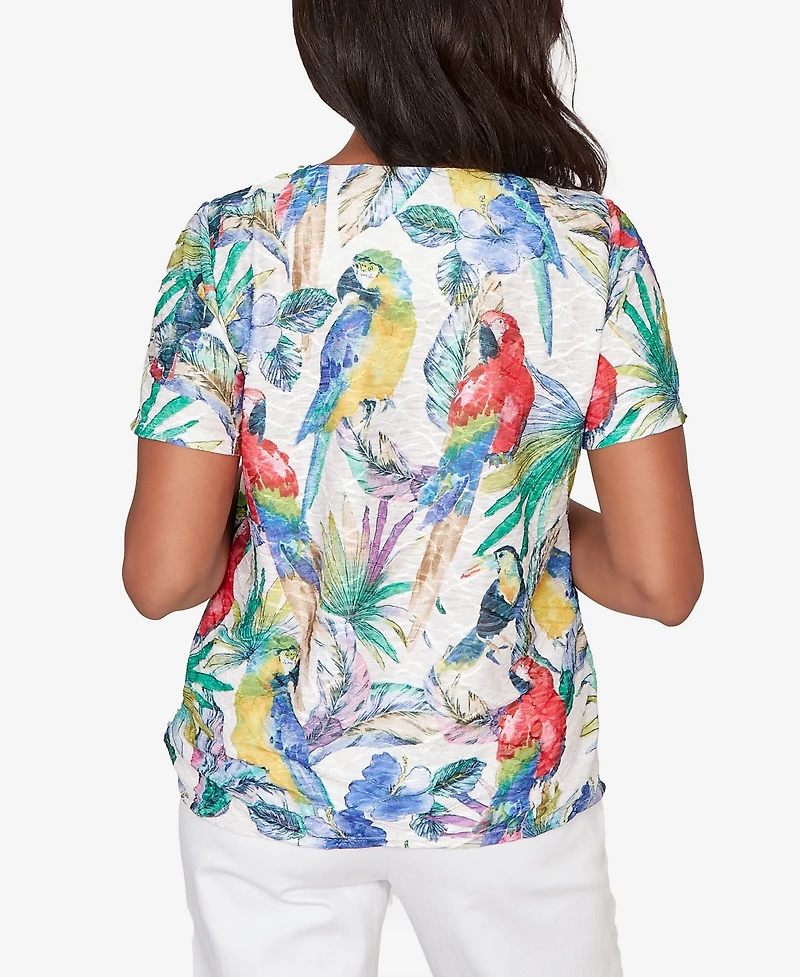 Alfred Dunner Petite Parrot Tropical Beaded Neck Top