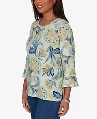 Alfred Dunner Petite Indigo Girls Bold Meadow Floral Knit Top