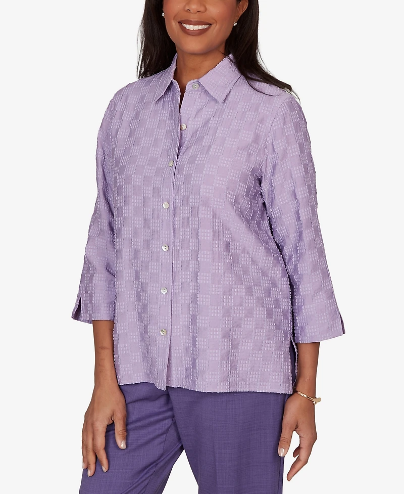 Alfred Dunner Petite Grand Bazaar Box Textured Button-Front Top
