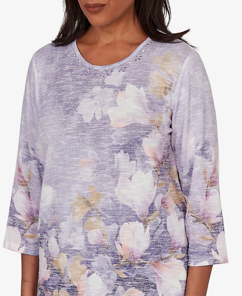 Alfred Dunner Petite Grand Bazaar Amethyst Floral Top