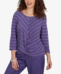 Alfred Dunner Petite Grand Bazaar Twisted Hem Chevron Top