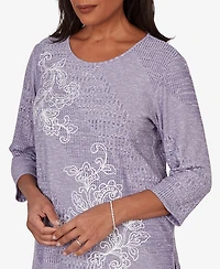 Alfred Dunner Petite Grand Bazaar Embroidered Diagonal Textured Knit Top
