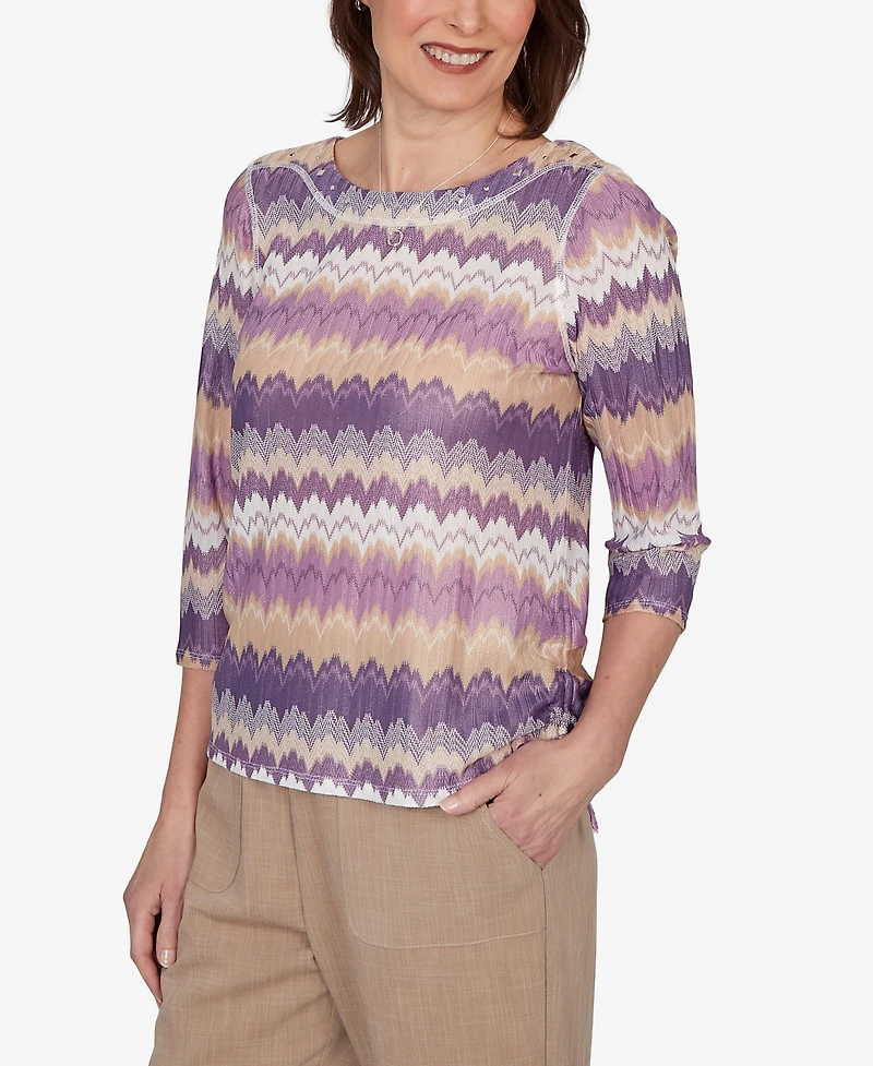 Alfred Dunner Petite Grand Bazaar Rippled Stripes Knit Top