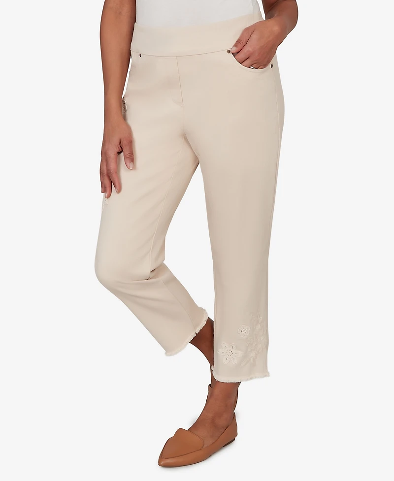 Alfred Dunner Petite Camden Market Tonal Floral Applique Ankle Pants