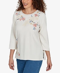 Alfred Dunner Petite Camden Market Crochet Embroidered Floral Knit Top