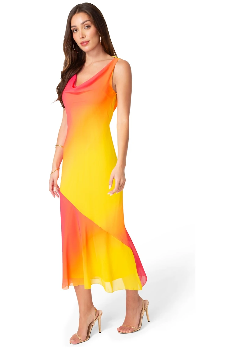 Bebe Women's Ombre Chiffon Cowl Maxi Dress
