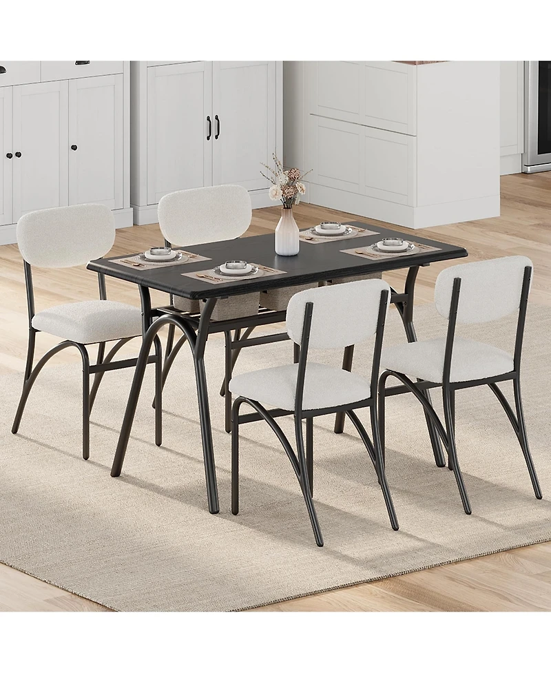 homfan Modern Boucle Dining Chair Set - Upholstered Lambswool Fabric - Armless Minimalist Design - Metal Legs - Stackable, Set of 4