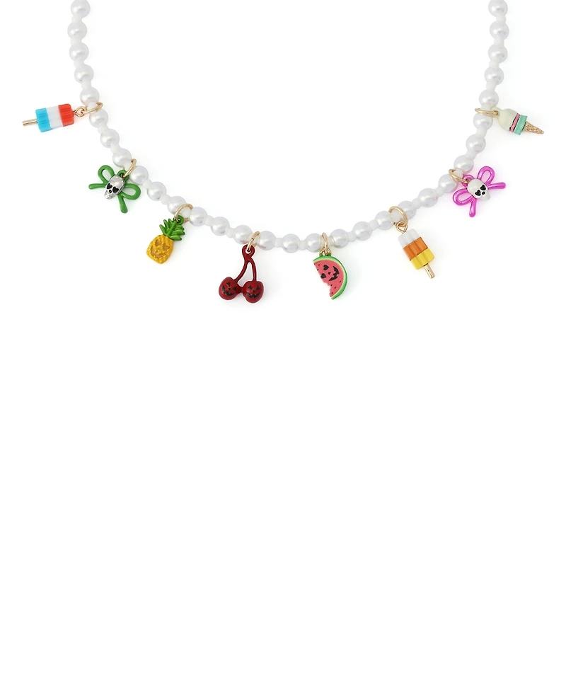 Betsey Johnson Faux Imitation Pearl Spooky Summer Charm Bib Necklace