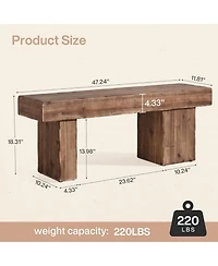 Tribesigns Solid Wood Dining Bench, 47" Farmhouse Bench with Thickened Seat and Artistic Legs, Entryway