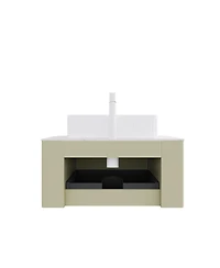 Sillysis Light Green Wall Mounted Bathroom Vanity with Ceramic Sink, Plywood Cabinet, Soft Close Striped Drawer, Pre-assembled