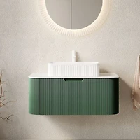 Sillysis Light Green Wall Mounted Bathroom Vanity With Ceramic Sink Plywood Cabinet Soft Close Striped Drawer Pre Assembled