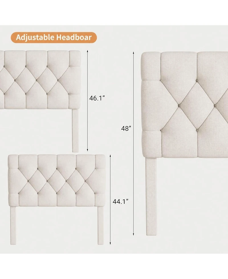 Homfan upholstered platform bed with padded headboard, wood slats, and 2 storage drawers-no box spring needed, twin or queen.