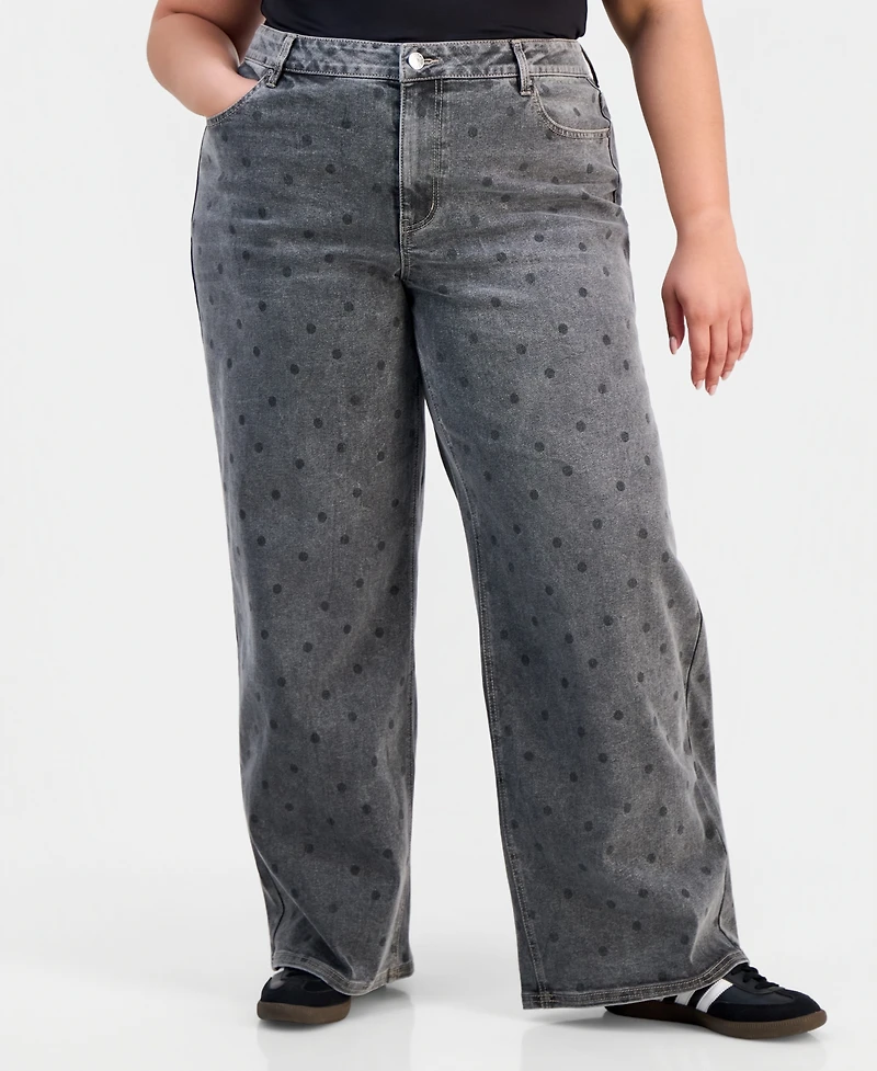 Madden Girl Trendy Plus Ultra High-Rise '90s Polka Dot Jeans