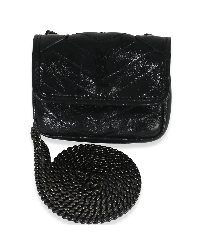 Pre-Owned Saint Laurent Black Crinkled Calfskin Matelasse Micro Niki Airpods Case