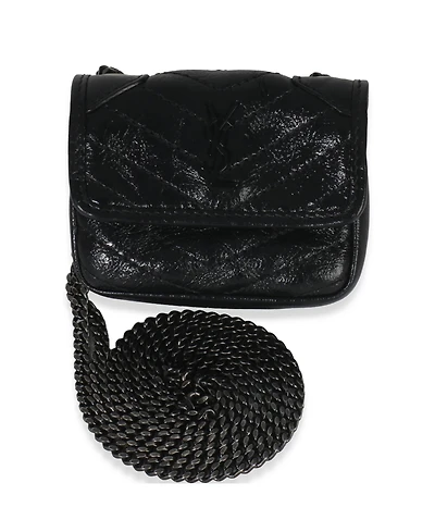 Pre-Owned Saint Laurent Black Crinkled Calfskin Matelasse Micro Niki Airpods Case