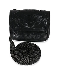 Pre-Owned Saint Laurent Black Crinkled Calfskin Matelasse Micro Niki Airpods Case