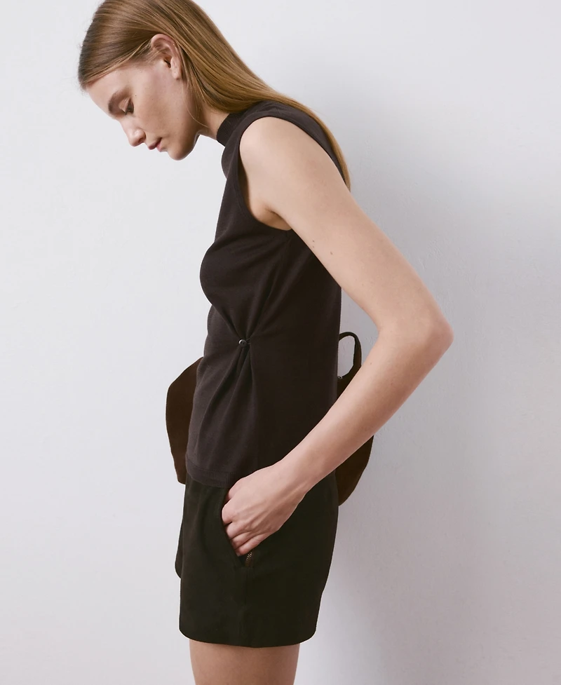 Mango Women's Side Gathered Knitted Top