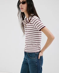 Mango Women's Striped Scalloped Polo Shirt