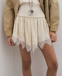 Mango Women's Satin Lace Shorts