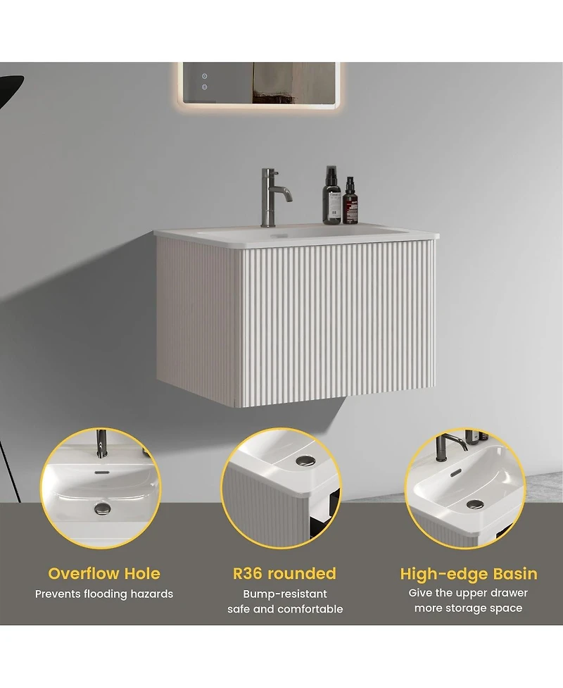 Sillysis 24'' Wall Mounted Bathroom Vanity with Integrated Ceramic Sink, Oak Floating without Faucet, Pre-assembled