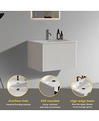 Sillysis 24'' Wall Mounted Bathroom Vanity with Integrated Ceramic Sink, Oak Floating without Faucet, Pre-assembled