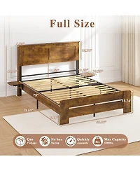 Lucky One Farmhouse Bed Frame with Headboard Storage Shelf