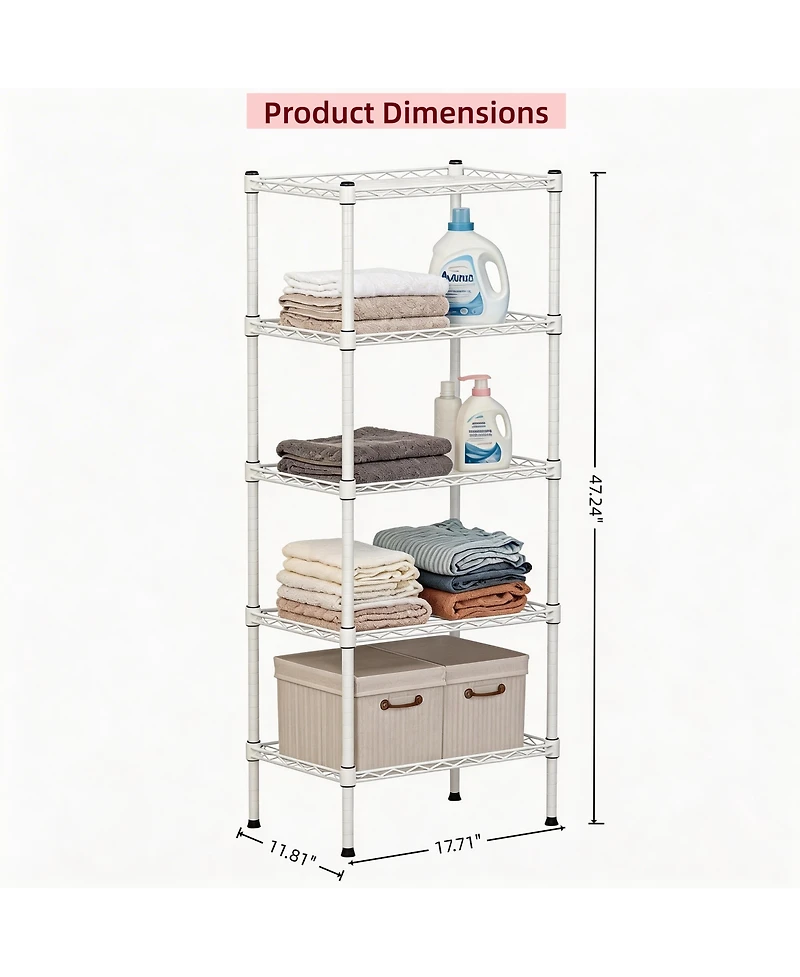 Streamdale Furniture 5-Tier Adjustable Heavy-Duty Metal Wire Shelving Unit