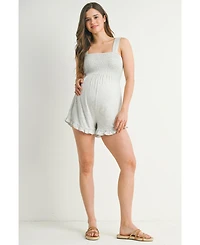 Hello Miz Maternity Smocked Square Neck Sleeveless Romper with Wide Straps