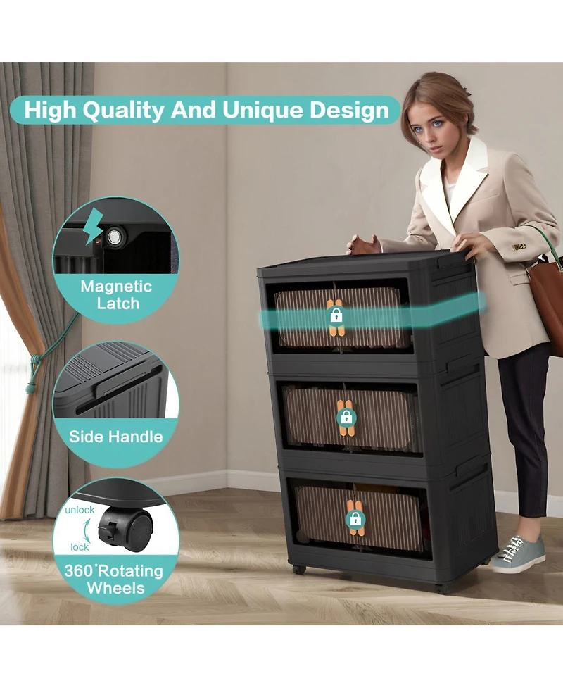 Streamdale Furniture 20 Inch Wide 5-Tier Foldable Storage Cabinet with Magnetic Doors and Wheels