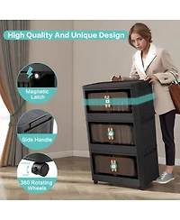 Streamdale Furniture 20 Inch Wide 5-Tier Foldable Storage Cabinet with Magnetic Doors and Wheels