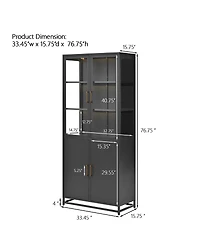 Streamdale Furniture 76.75 Inch Tall Glass Display Cabinet with Led Lights and Steel Frame