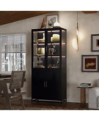 Streamdale Furniture 76.75 Inch Tall Glass Display Cabinet with Led Lights and Steel Frame