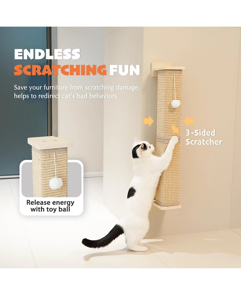 Aronkl Sisal Cat Scratcher with Ball Scratch Pad for Indoor Cats Easy Install Protect Furniture