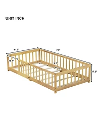 Clihome Twin Size Floor Bed with Fence without Door