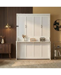 Clihome Queen Size Wood Vertical Murphy Bed, Space-Saving Hidden Wall Bed, Wall Bed Cabinet