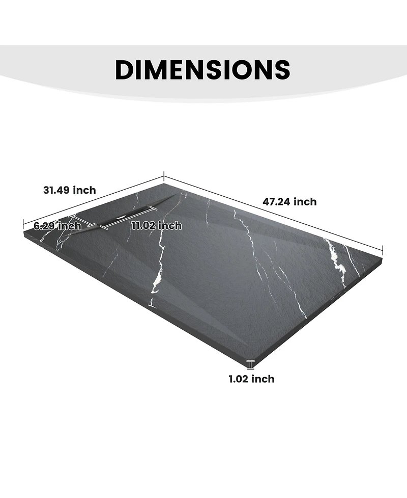 Casainc Low-Profile Smc Shower Base with Reversible Drain, Drain Cover, Non-Slip