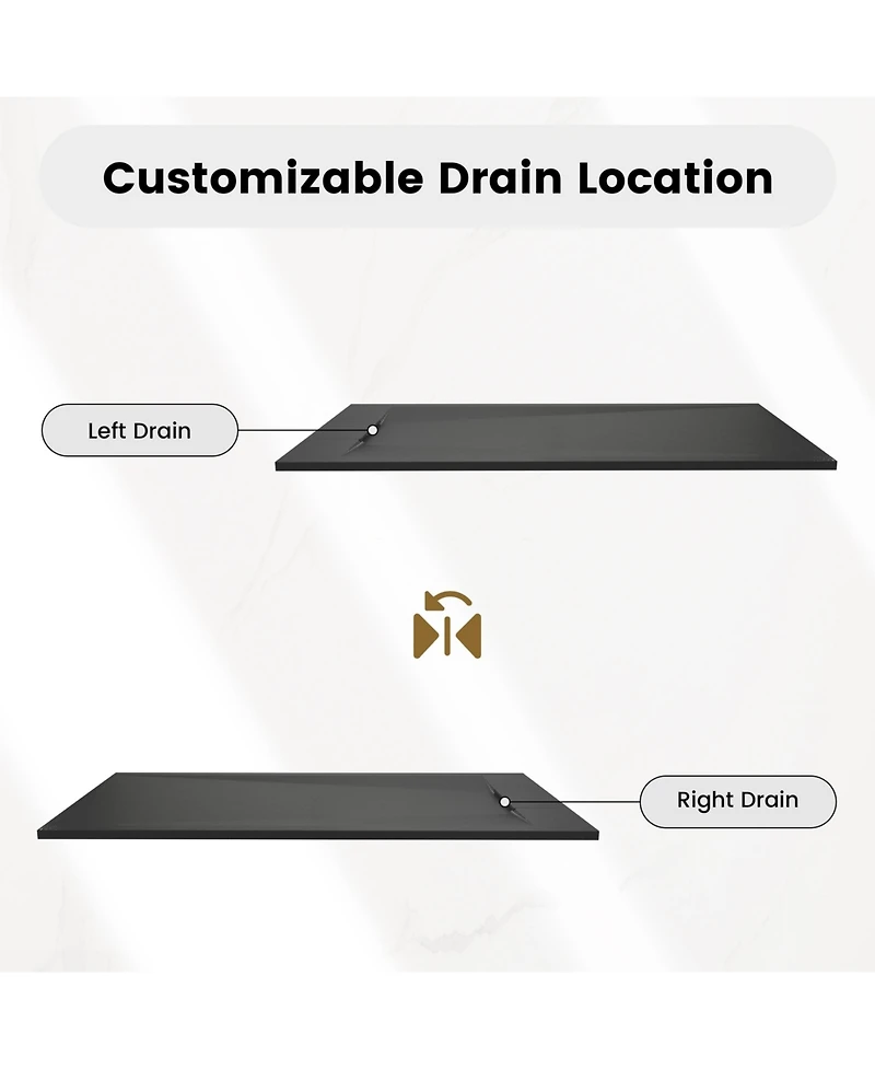 Casainc Wheelchair-Friendly Shower Base with Non-Slip Surface, Reversible Drain
