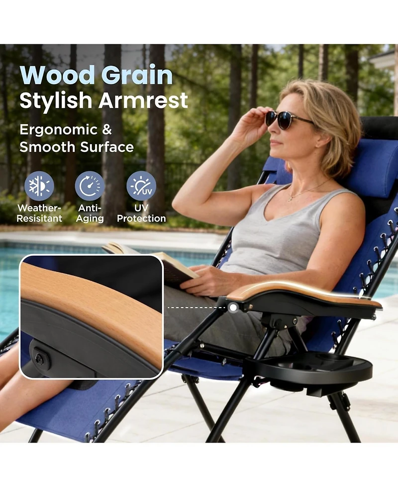 ECHTPeak Oversized Padded Zero Gravity Chair, with Cup Holder Tray and Adjustable Headrest, Folding Patio Recliner, 400 lbs Capacity