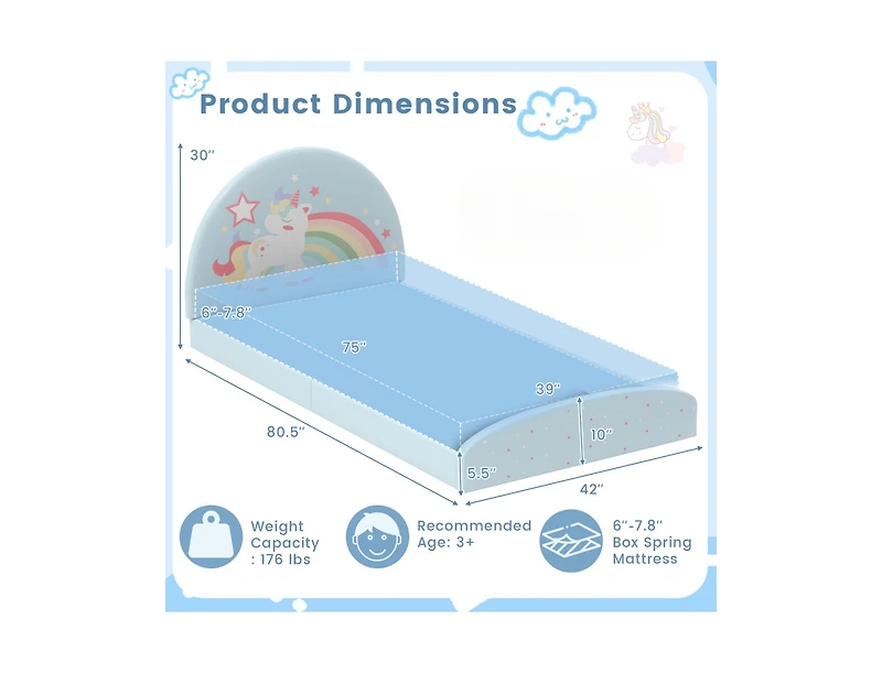 Slickblue Twin Kids Floor Bed with Upholstered Frame and Floor Mat