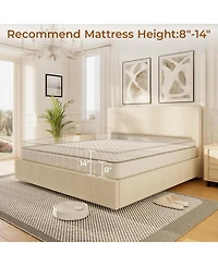 gaomon Platform Bed with 4 Storage Drawers, Upholstered Corduroy Channel Tufted Headboard Frame Strong Wooden Slat Support