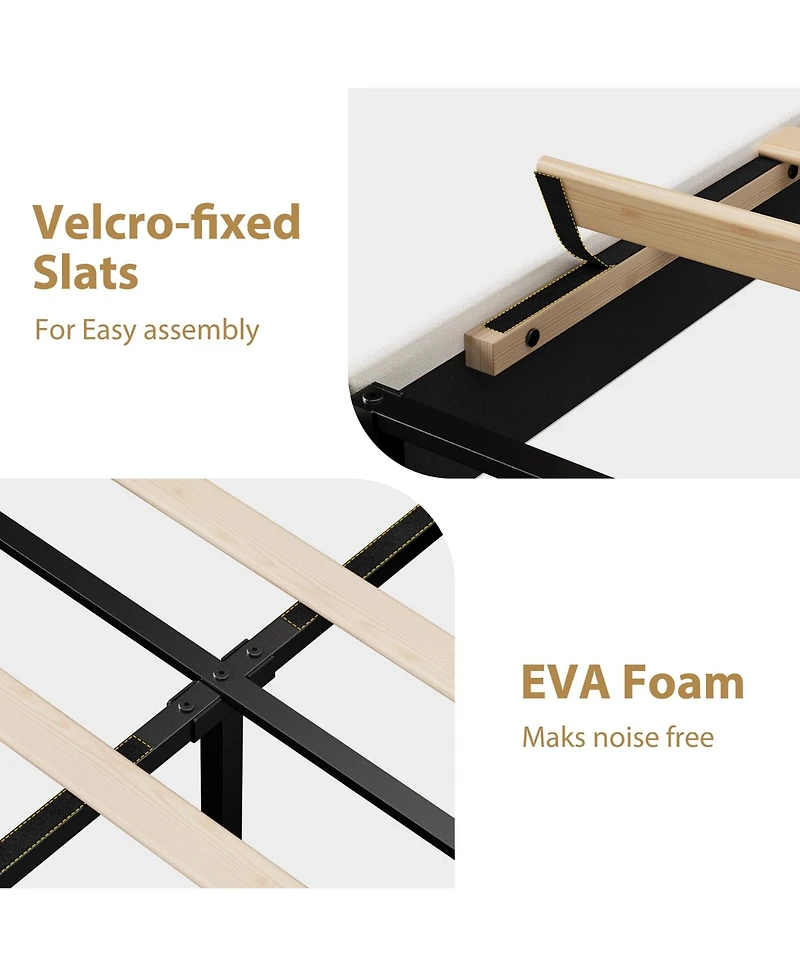 gaomon Velvet Upholstered Platform Bed, Bed Frame with Adjustable Headboard, Wooden Slat, No Box Spring Needed, Quick Assembly