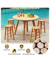 Gymax Set of 2 Outdoor Wood Bar Stools with Round Seat Footrest