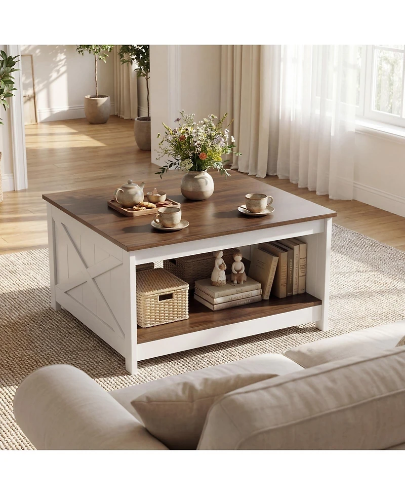 Gymax Wooden Square Coffee Table with Storage Shelf Open Compartment for Living Room