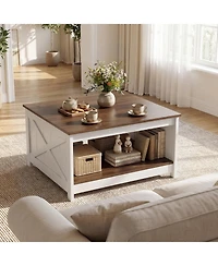 Gymax Wooden Square Coffee Table with Storage Shelf Open Compartment for Living Room