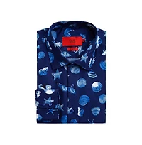 Elie Balleh Men's Slim Fit Sea Shell Print Shirt