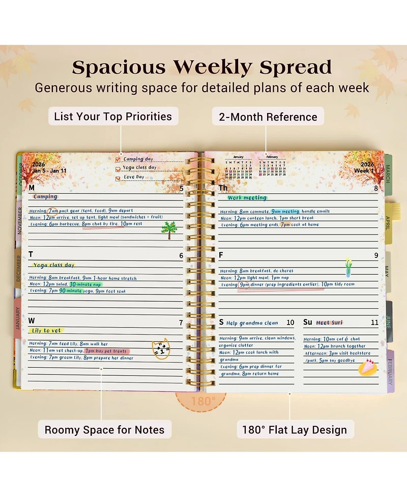 Gnuadz Planner 18 Month Weekly Monthly Daily Spiral Hardcover Agenda Organizer Tabs Calendar Tree 2026-2027