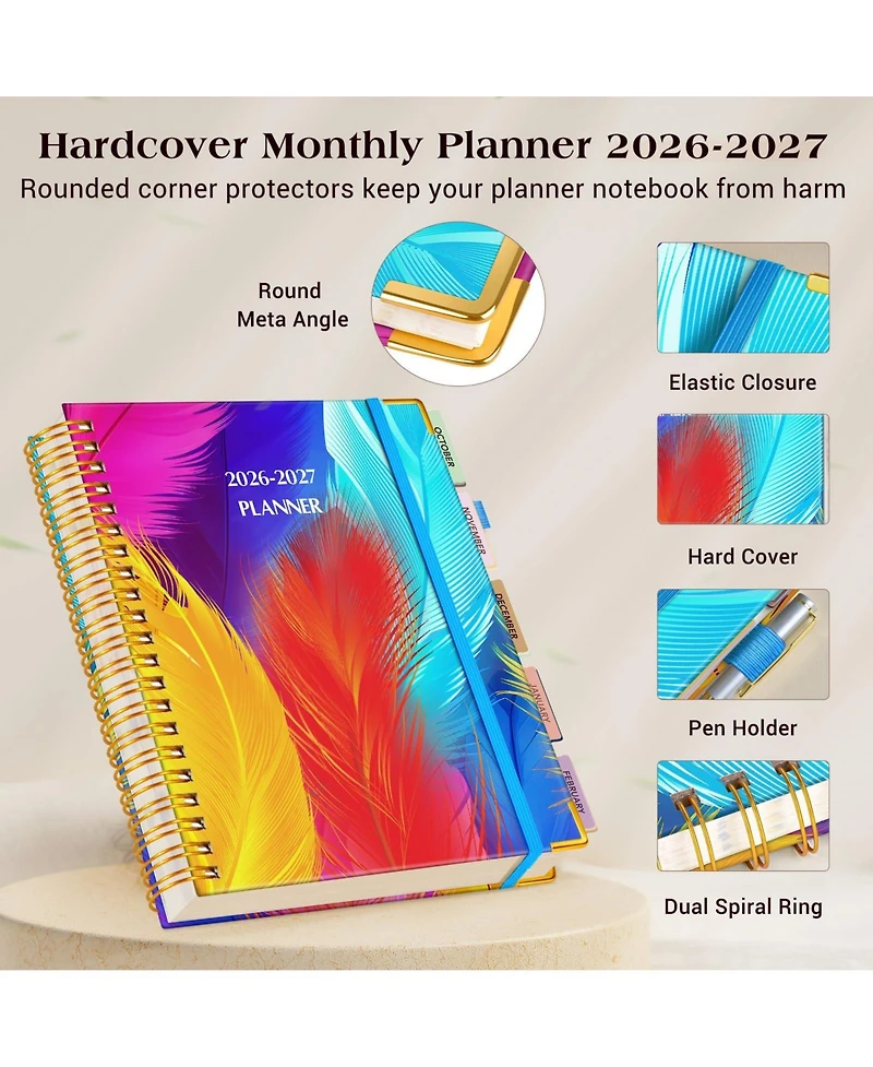 Gnuadz Planner 18 Month Weekly Monthly Daily Spiral Hardcover Agenda Organizer Tabs Calendar Tree 2026-2027