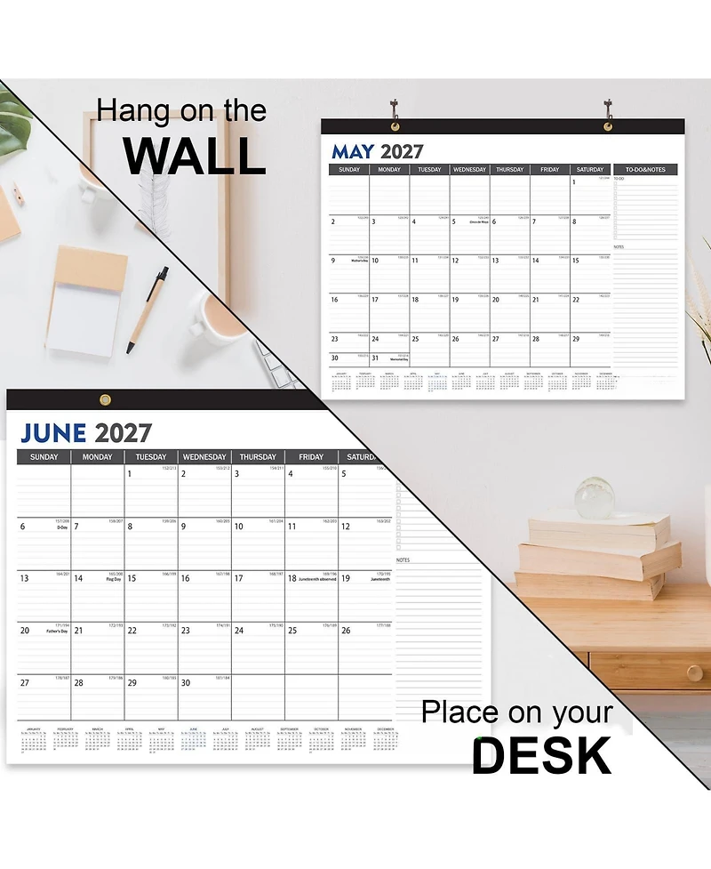 Gnuadz Large Desk Calendar 2026-2027 ,19 Months Desktop Wall Julian Date To-Do Notes Corner Protectors School Home Office