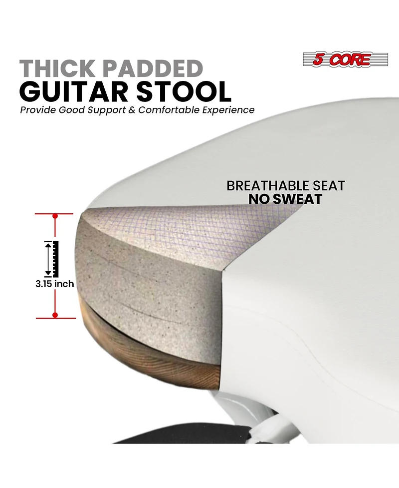 5 Core Guitar Stool Padded Chair Foldable Heavy Duty Music Seat Built in Foot Rest Guitar Stand