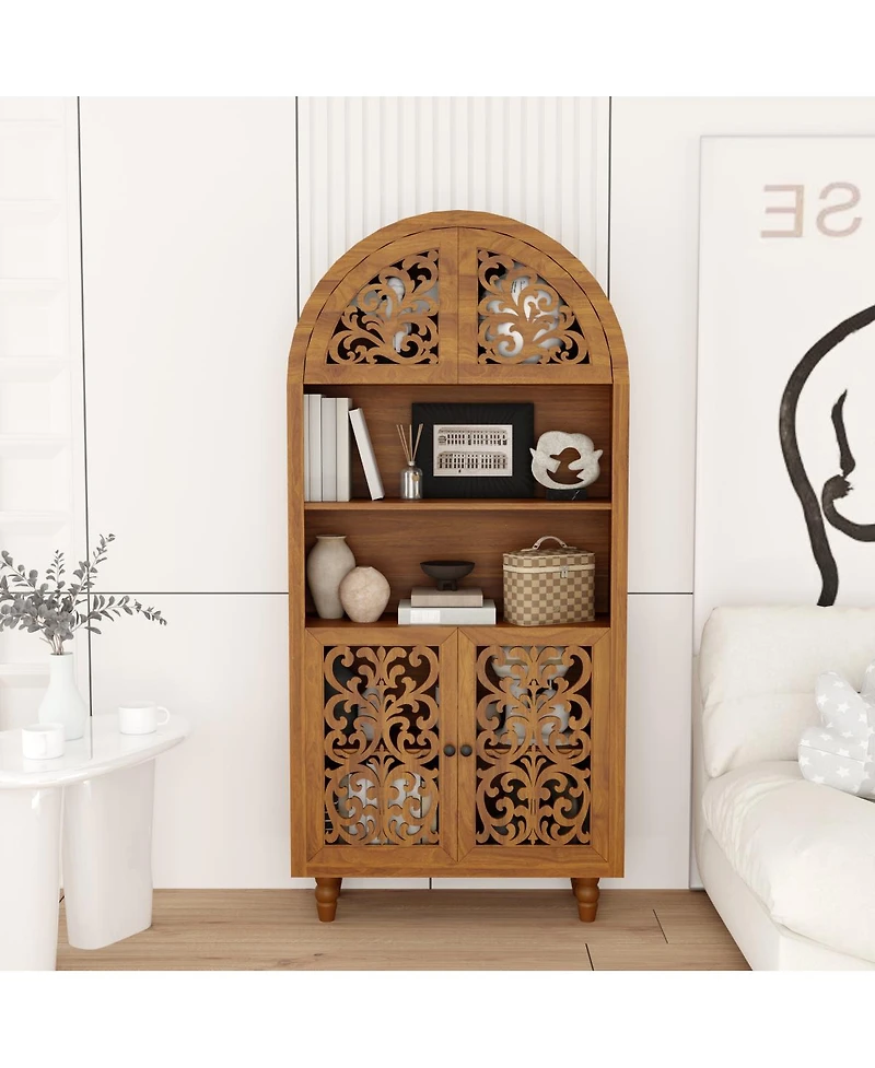 Streamdale Furniture 66 Inch Tall Vintage Arched Carved Wood Open Shelf Bookcase